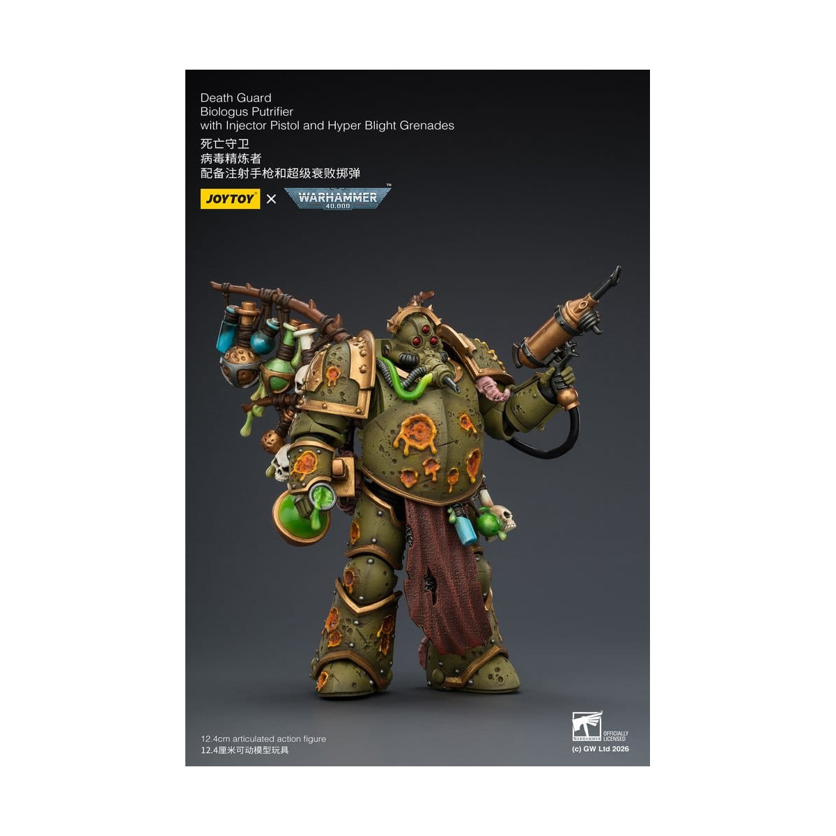 Joytoy - Death Guard - Biologus Putrifier with Injector Pistol and Hyper Blight Grenades 1/18 - Warhammer 40k