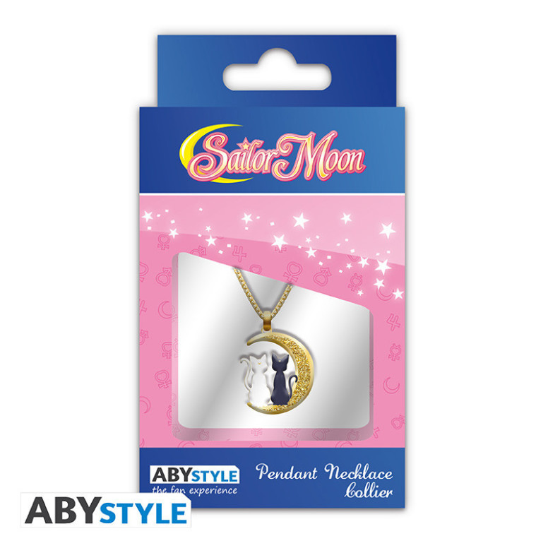 ABYstyle – Sailor Moon Halskette mit Anhänger „Katzen auf dem Mond“ – Luna & Artemis
