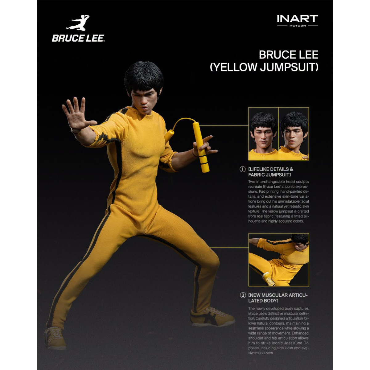 INART – „ Bruce Lee “ (gelber Overall) 1/12-Actionfigur – Das Spiel des Todes