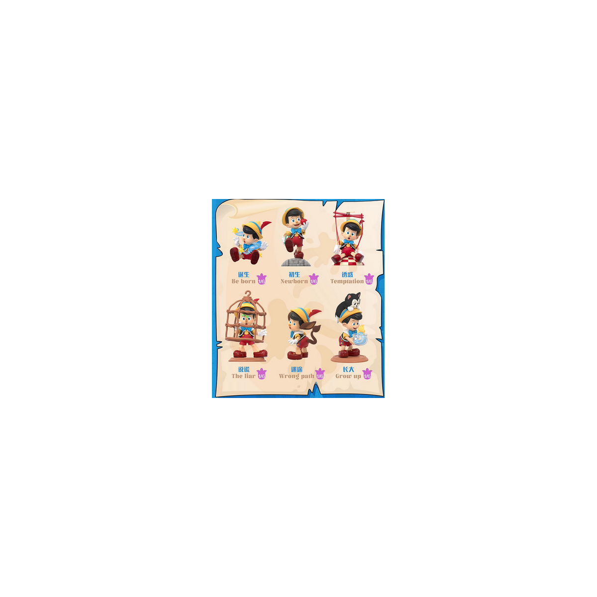 Toy Pop – „ Disney “ „ Pinocchio “ „Growth Diary“ – 6er-Set Figuren in Blindboxen