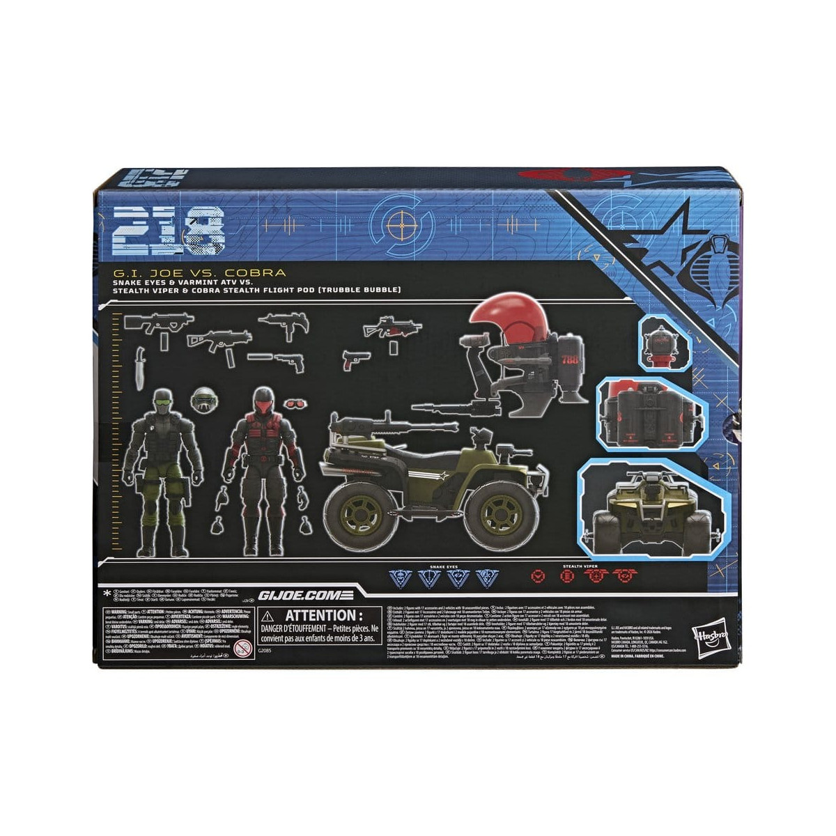 Hasbro G.I.JOE Classified-Serie – Snake Eyes & Varmint ATV gegen Stealth Viper & „ “ Stealth Flight Pod (Trubble Bubble) Cobra
