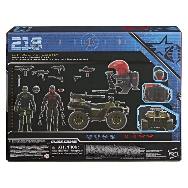 Hasbro G.I.JOE Classified-Serie – Snake Eyes & Varmint ATV gegen Stealth Viper & „ “ Stealth Flight Pod (Trubble Bubble) Cobra