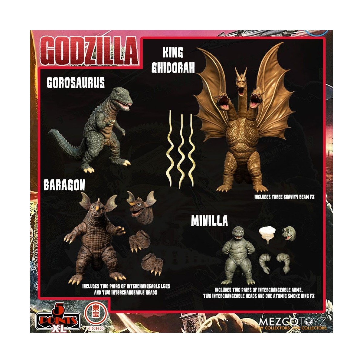 Mezco 5 Punkte XL Deluxe Box Set Runde 2 - Godzilla: Invaders Attack