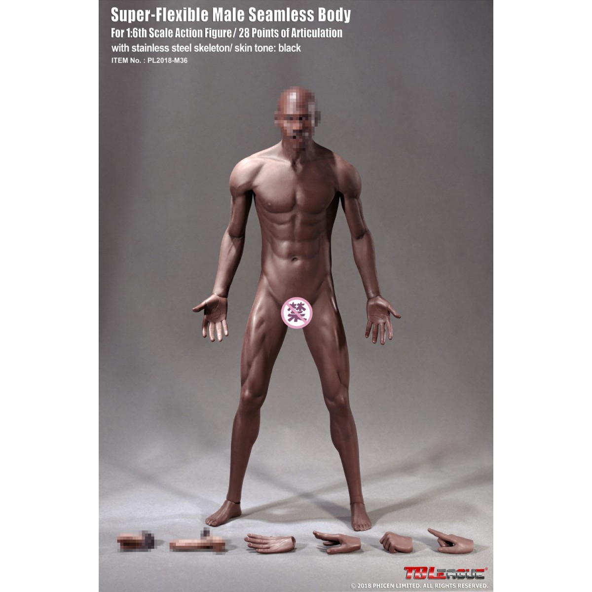 Phicen - TBLeague 1/6 Scale Super-Flexible Male Seamless Body - Black Body Medium Muscle 