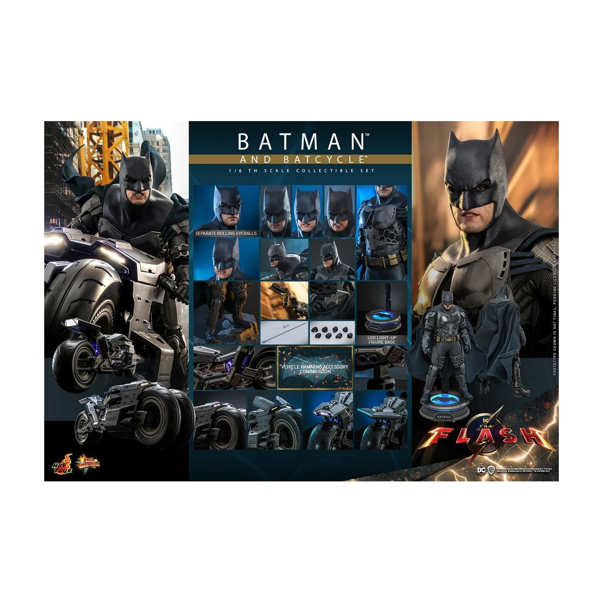 Hot Toys - DC Comics - Batman (Affleck) and Batcycle 1:6 Scale Figure Set The Flash - Movie Masterpiece 1/6